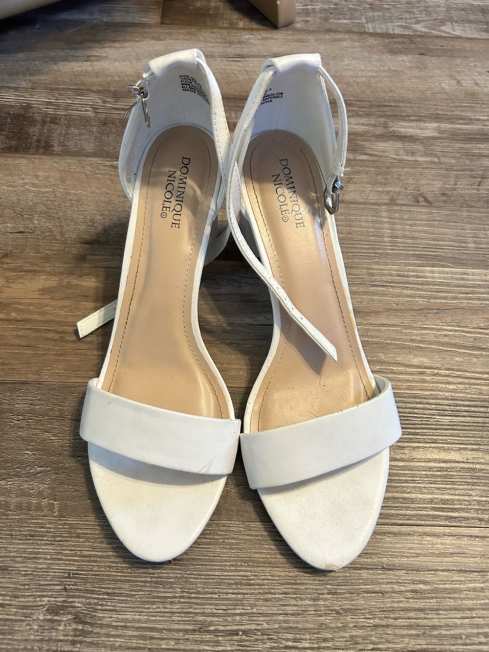 Dominique White Open-Toe Ankle-Strap Heels